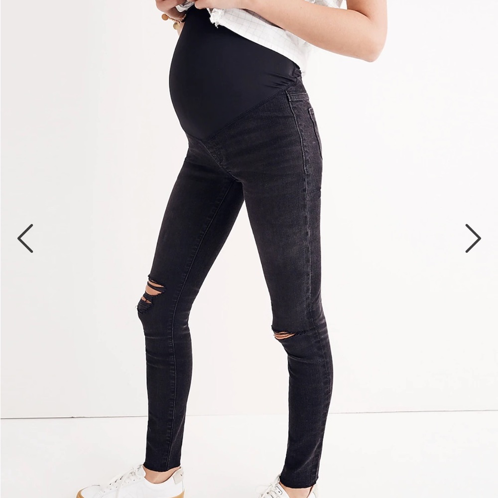 Madewell Black Maternity Skinny Jeans with Knee Rips